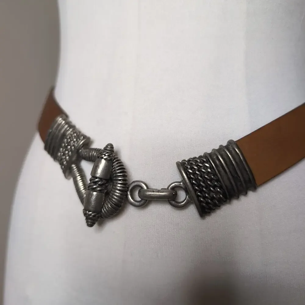 Brown Leather Belt With Toggle Clasp Vintage